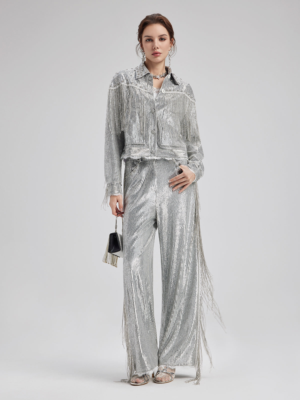 Pullu Dantelli Püsküllü Boncuklu Pantolon