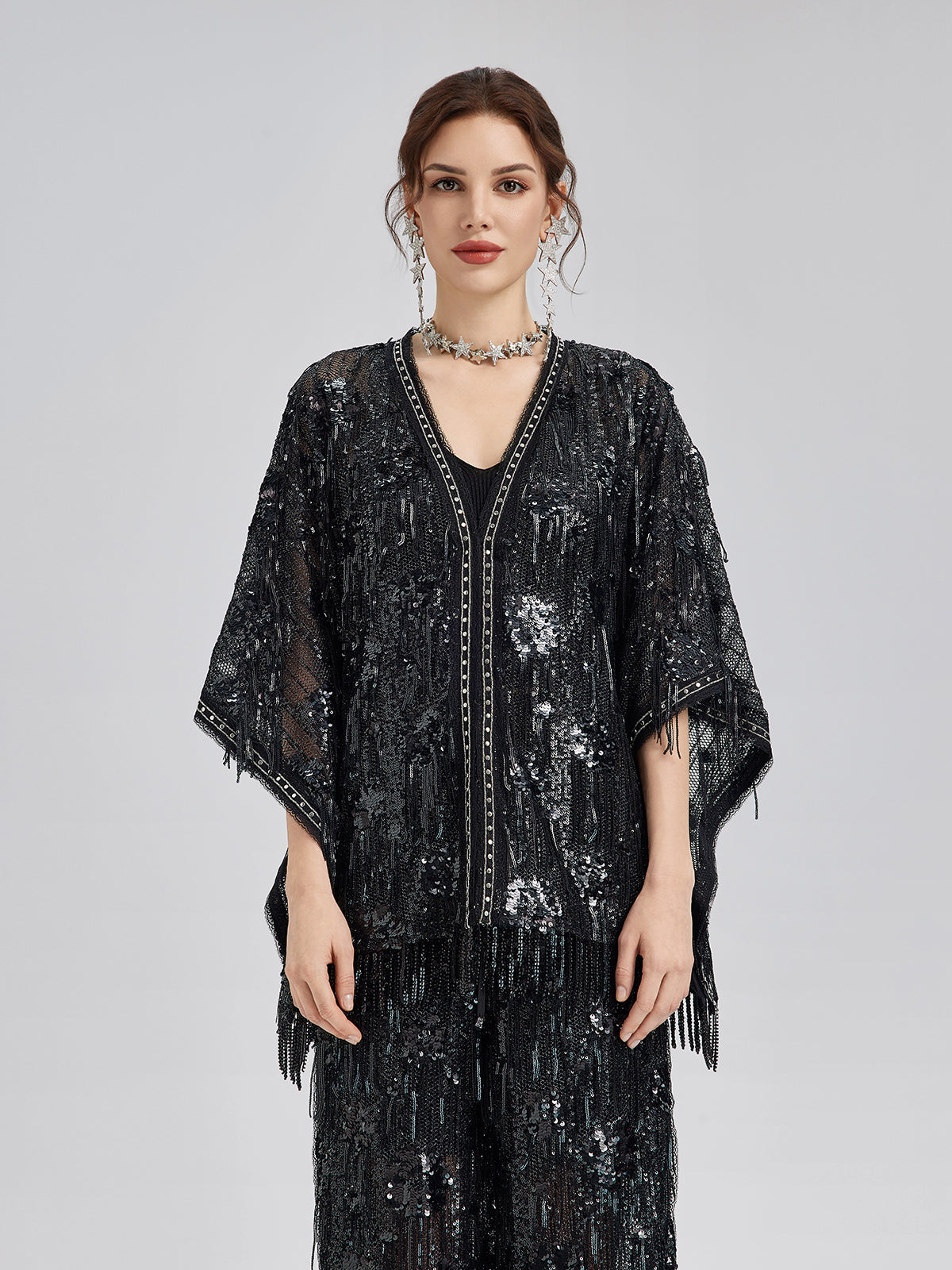 Özel Tasarım Pullu Püsküllü Rock Pelerin