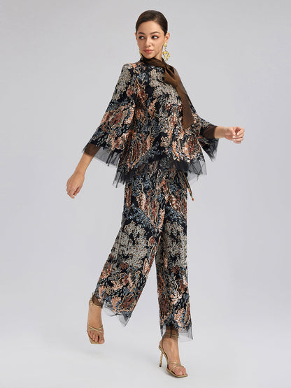 Pullu Sarmaşık Nakışlı Bağlamalı Ceket