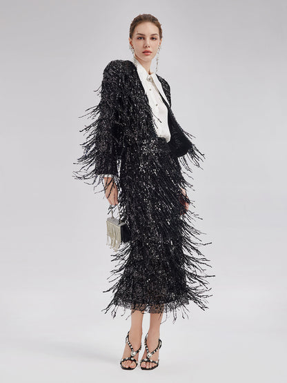 Pullu Boncuklu Püsküllü Kısa Ceket