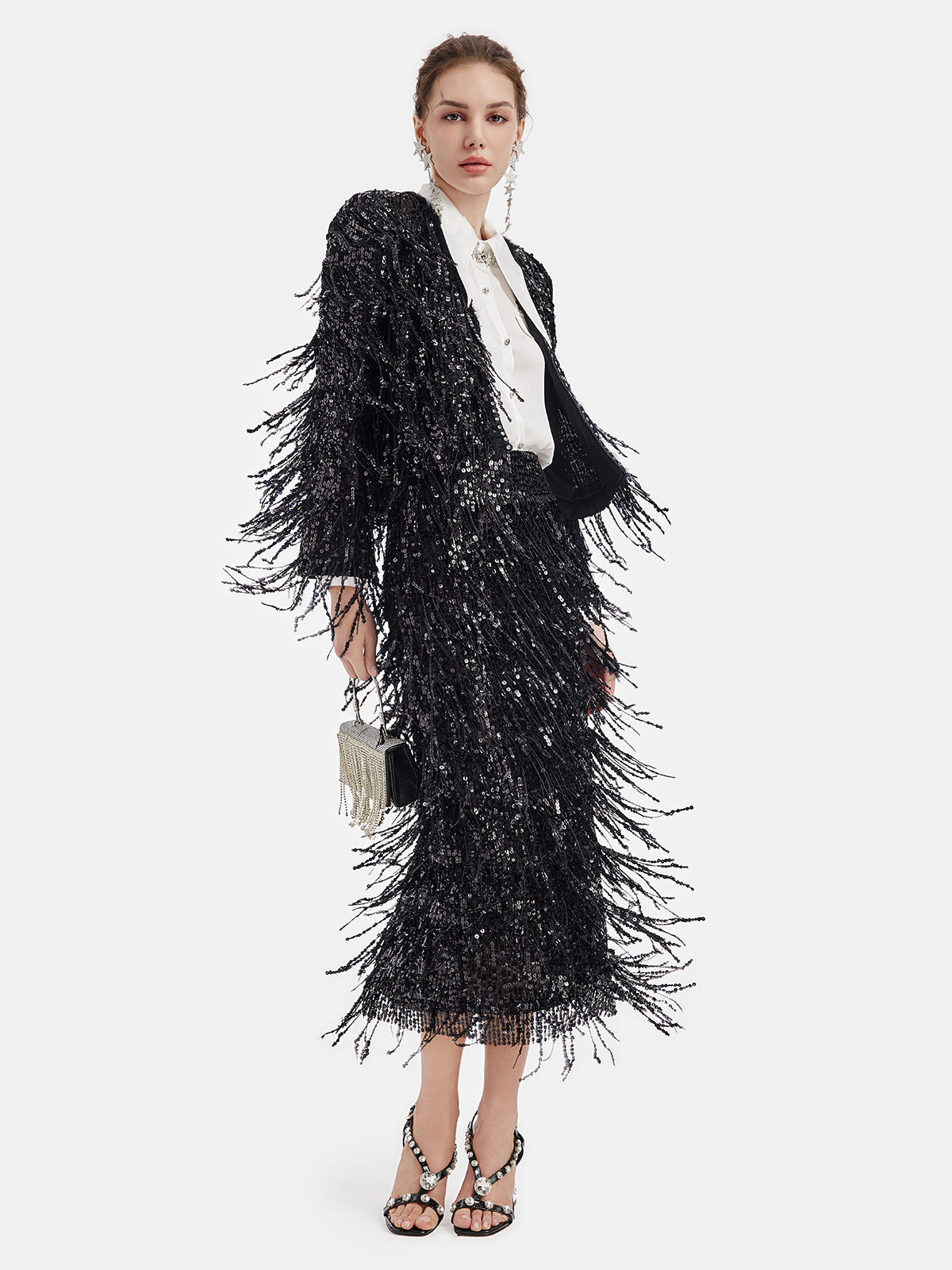 Püsküllü Pullu Midi Etek