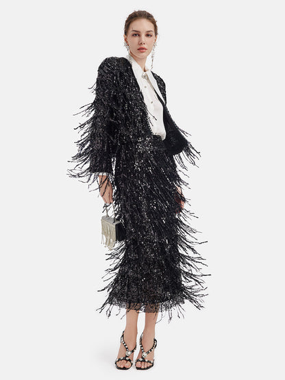 Püsküllü Pullu Midi Etek