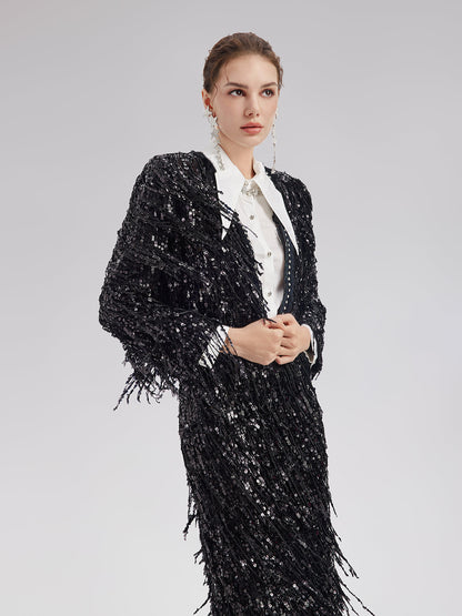 Pullu Boncuklu Püsküllü Kısa Ceket