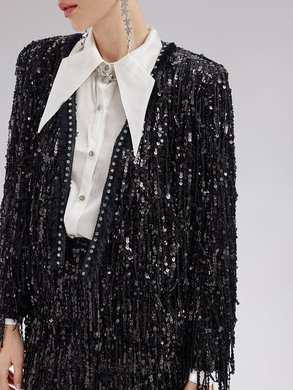 Pullu Boncuklu Püsküllü Kısa Ceket