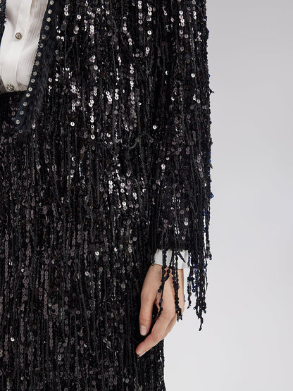 Pullu Boncuklu Püsküllü Kısa Ceket