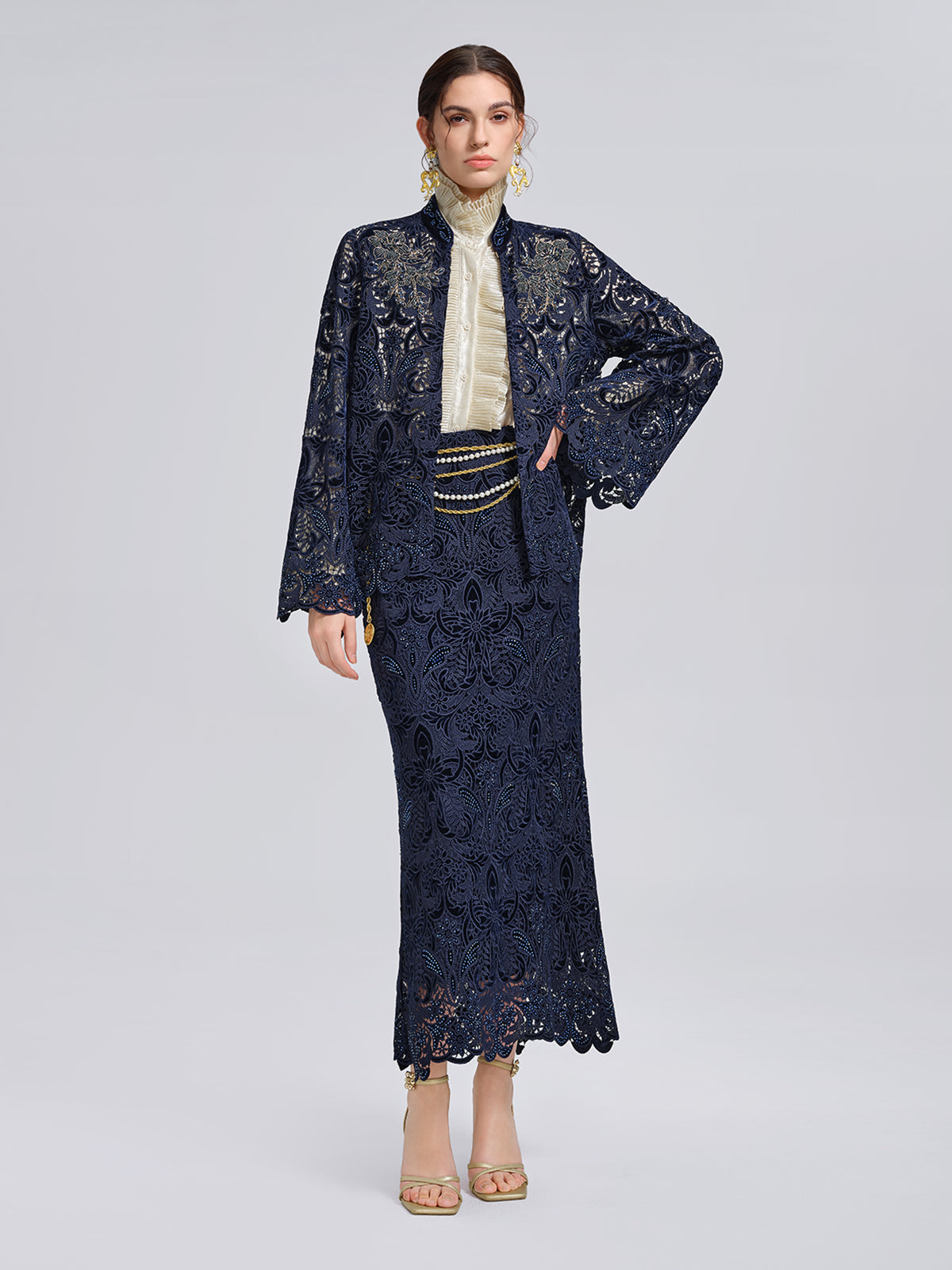 Kadife Dantelli Pencereli Ceket