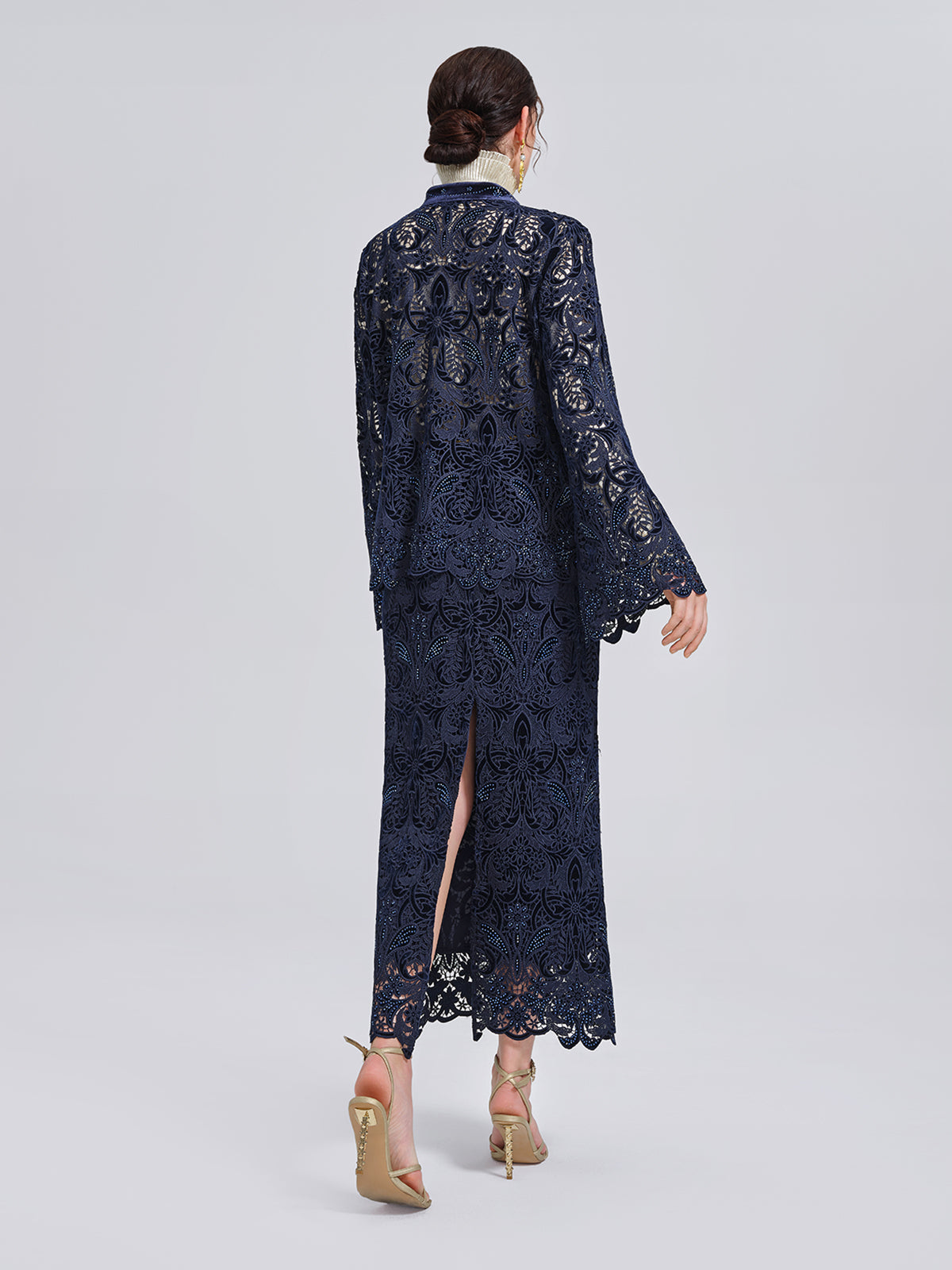 Kadife Dantelli Pencereli Ceket