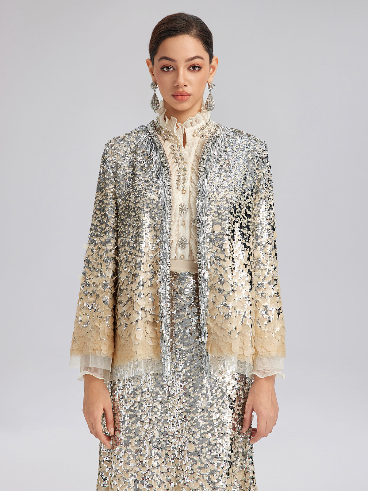 Lüks Boncuklu Gölgeli Püsküllü Ceket