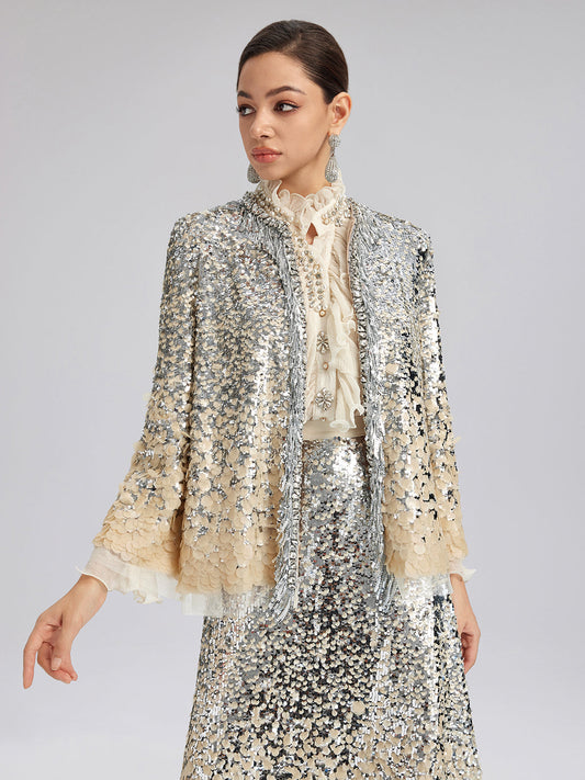 Lüks Boncuklu Gölgeli Püsküllü Ceket