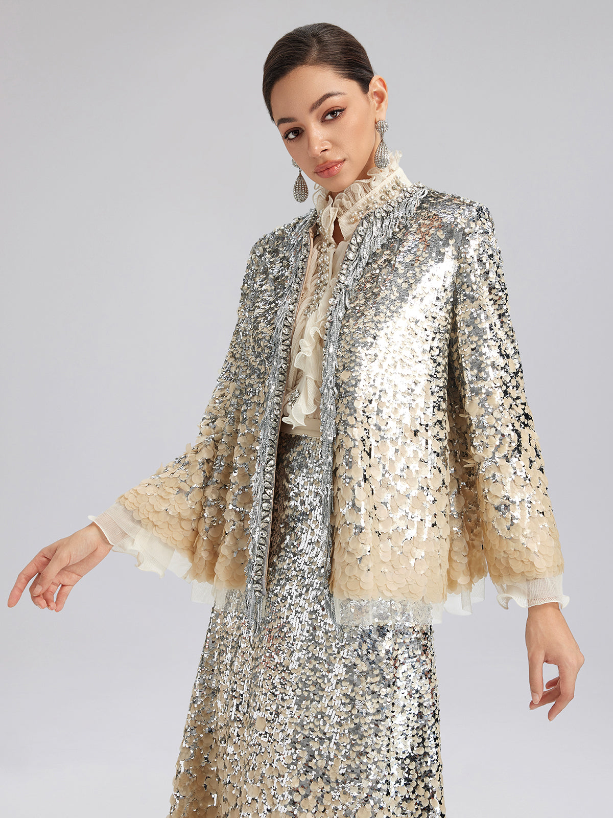 Lüks Boncuklu Gölgeli Püsküllü Ceket
