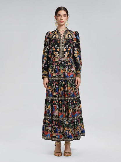 %100 İpek Desenli Taşlı Etek