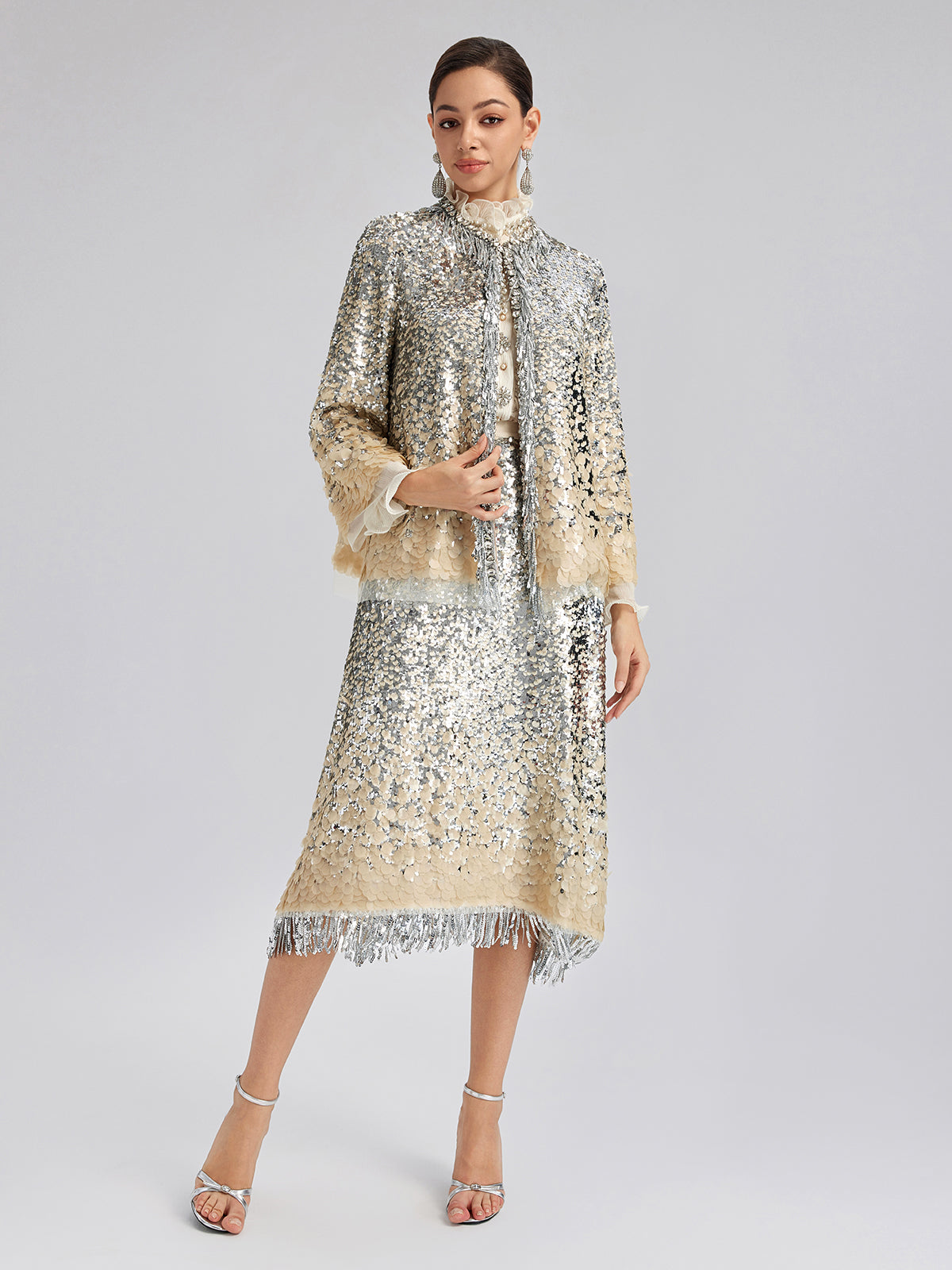 Lüks Boncuklu Gölgeli Püsküllü Ceket