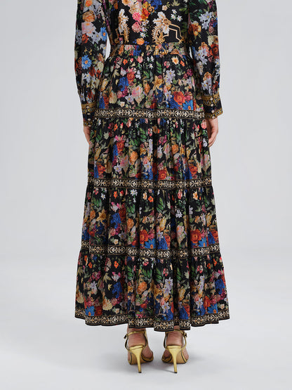 %100 İpek Desenli Taşlı Etek