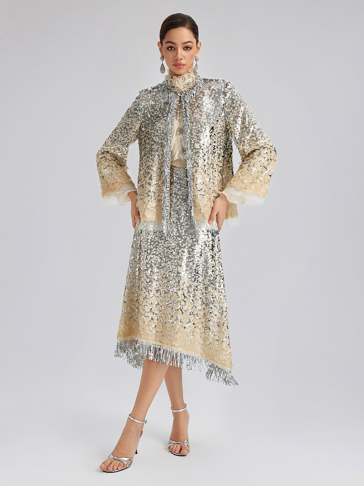 Lüks Boncuklu Gölgeli Püsküllü Ceket