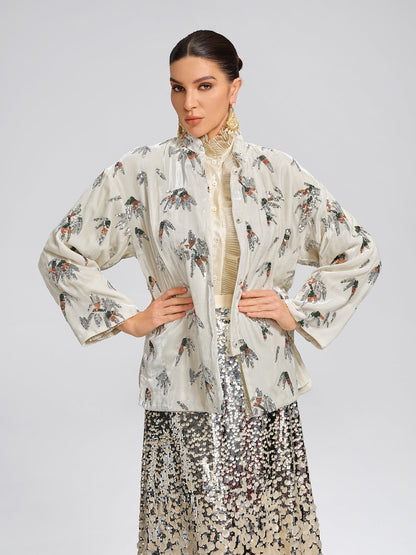 Şık Kadife Nakışlı Etnik Ceket