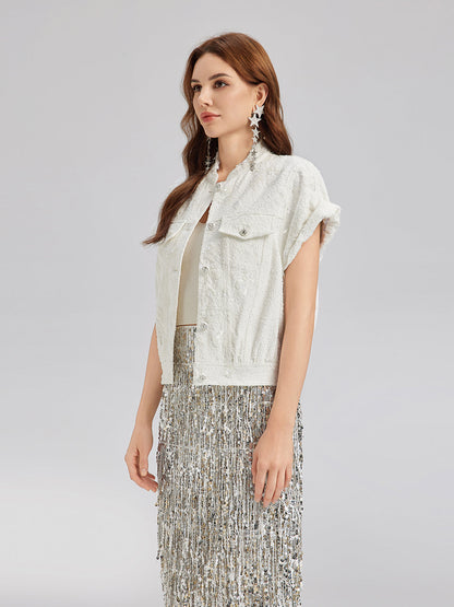 Pullu Yumuşak Kot Hakim Yaka Yelek