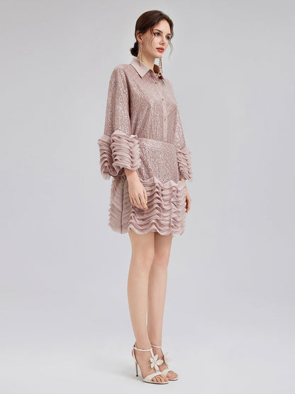 Lüks Fırfırlı Pullu Pileli Mini Etek