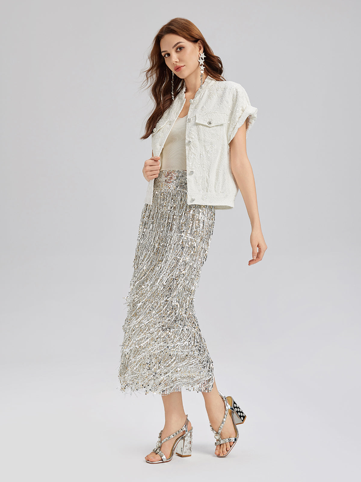 Püsküllü Pullu Midi Etek