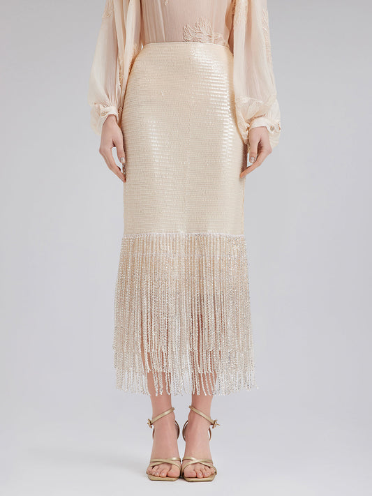 Pullu Kristal Püsküllü Yırtmaçlı Etek
