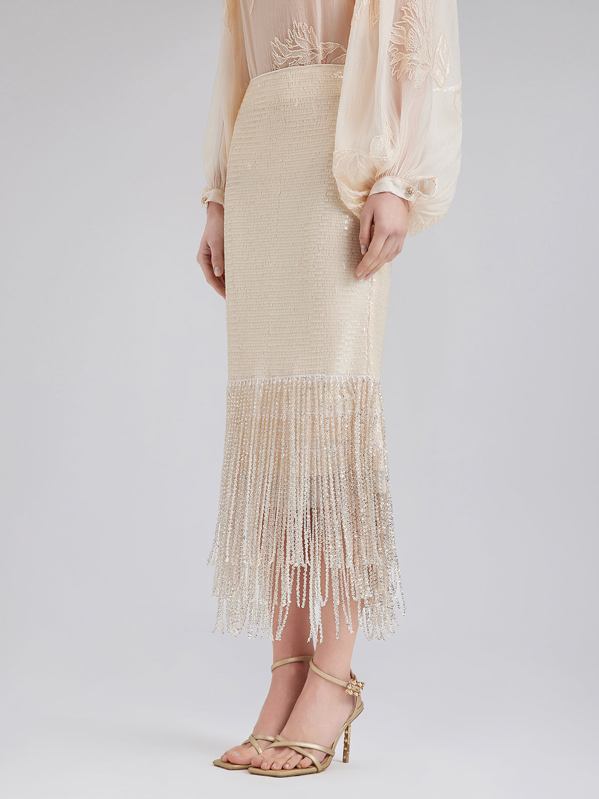 Pullu Kristal Püsküllü Yırtmaçlı Etek