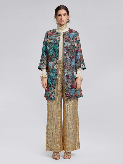 El Yapımı Çok Çiçekli Jakar Boncuklu Ceket