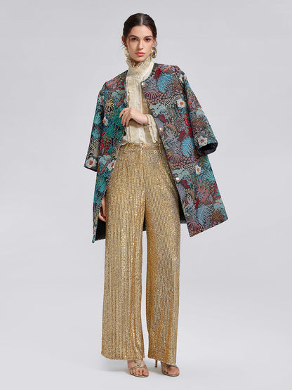 El Yapımı Çok Çiçekli Jakar Boncuklu Ceket