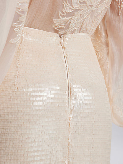 Pullu Kristal Püsküllü Yırtmaçlı Etek