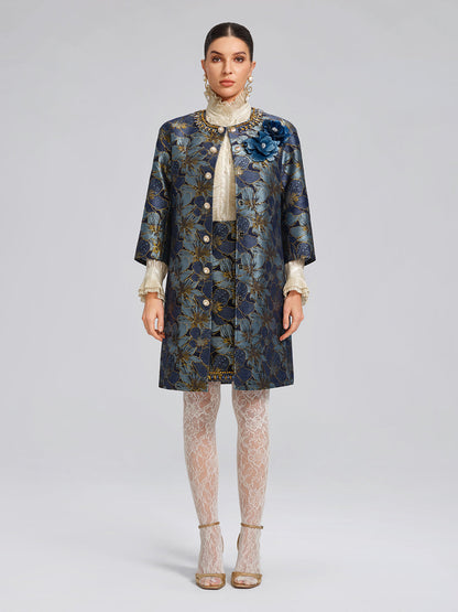 El İşlemesi Taşlı Jakar Mini Etek