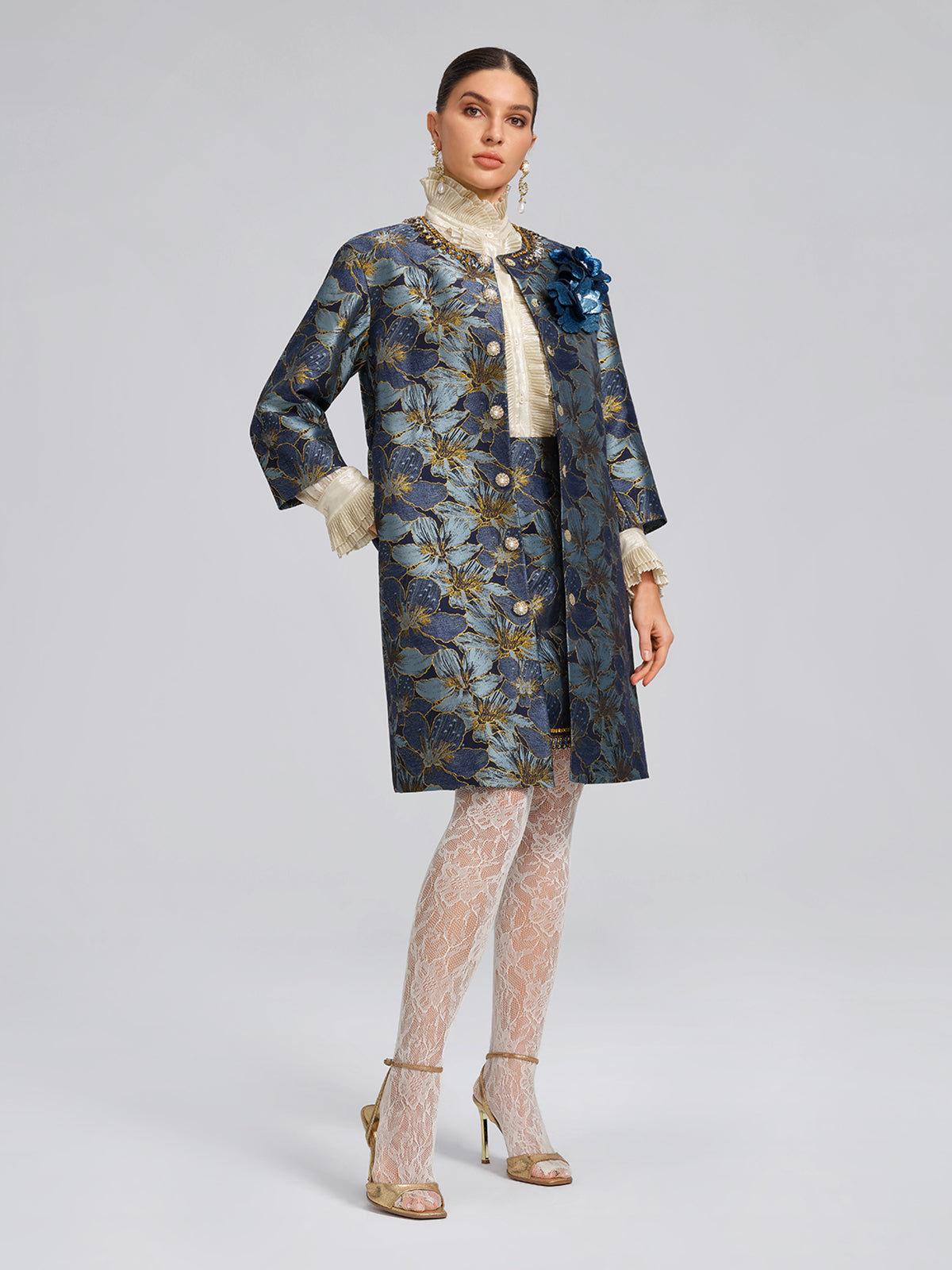 El İşlemesi Taşlı Jakar Mini Etek