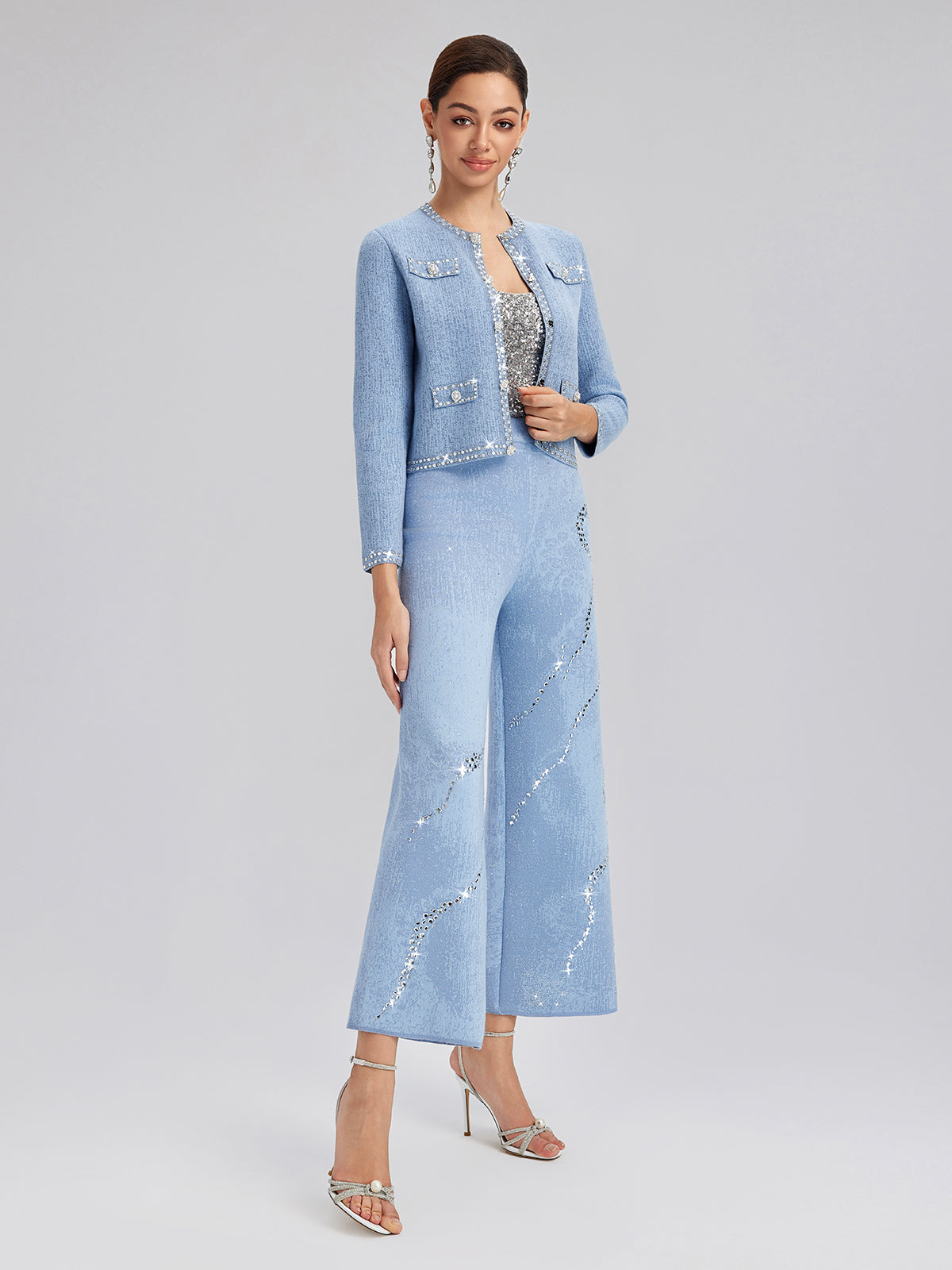 Yün Taşlı Jakar Esnek Pantolon