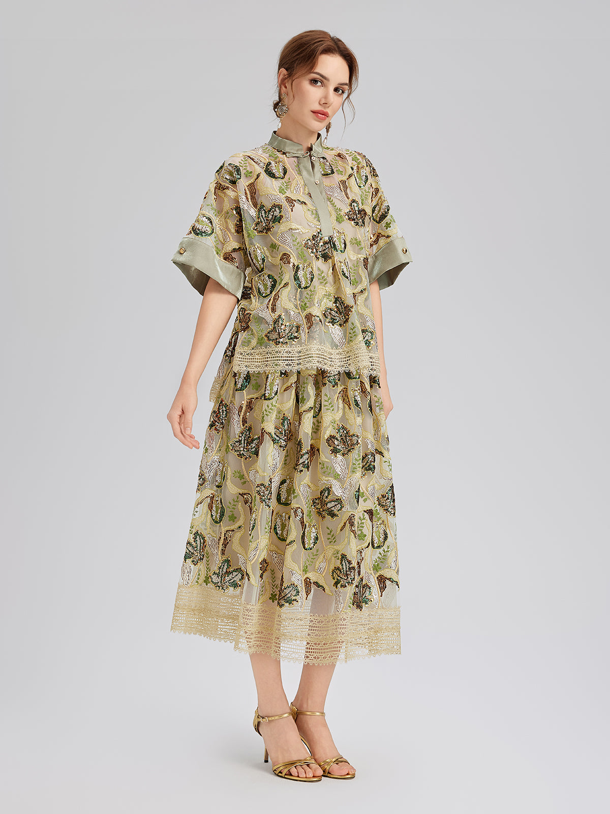 Pullu Dantelli Kloş Etek