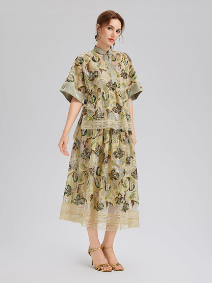 Pullu Dantelli Kloş Etek