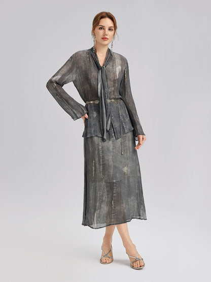 Yıkamalı Kot Görünümlü Midi Etek