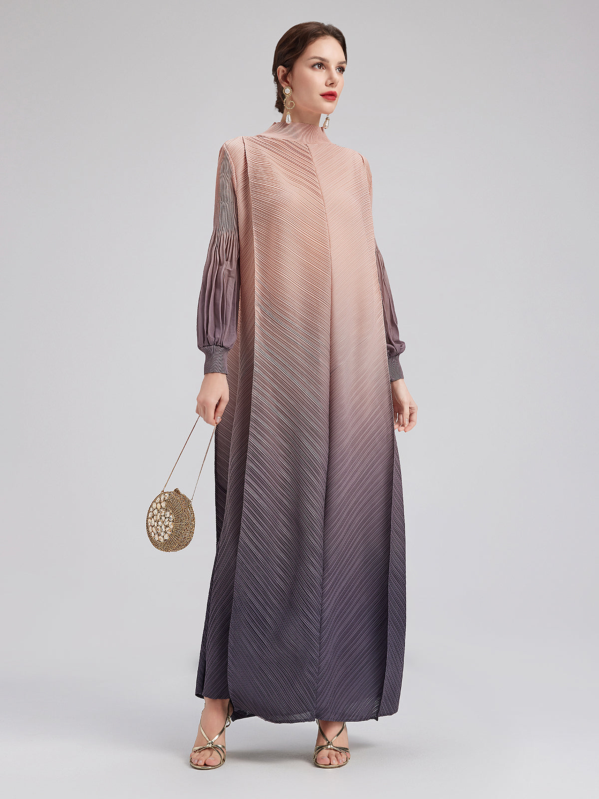 Romantik Renk Geçişli Pileli Mimari Elbise