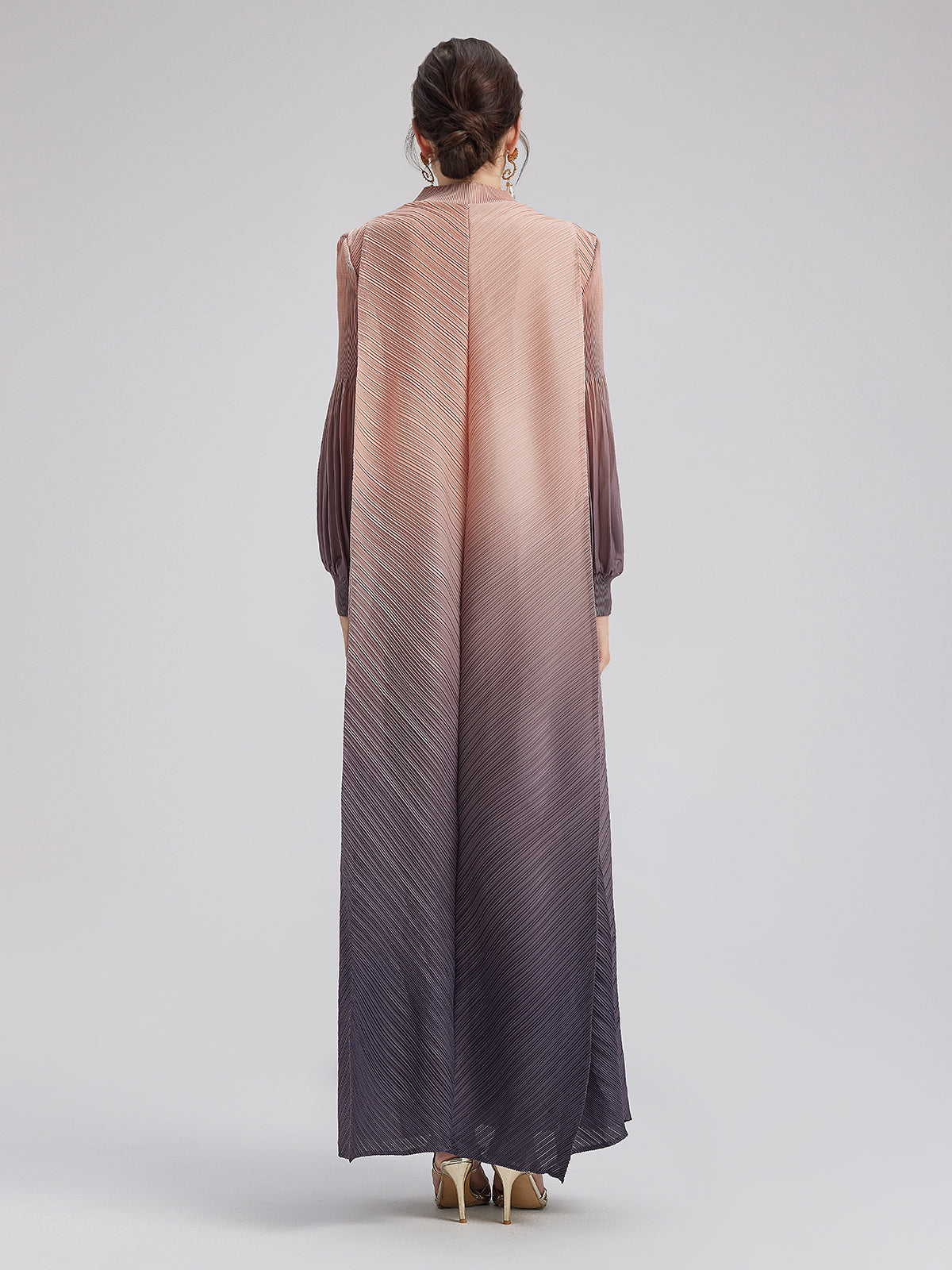 Romantik Renk Geçişli Pileli Mimari Elbise