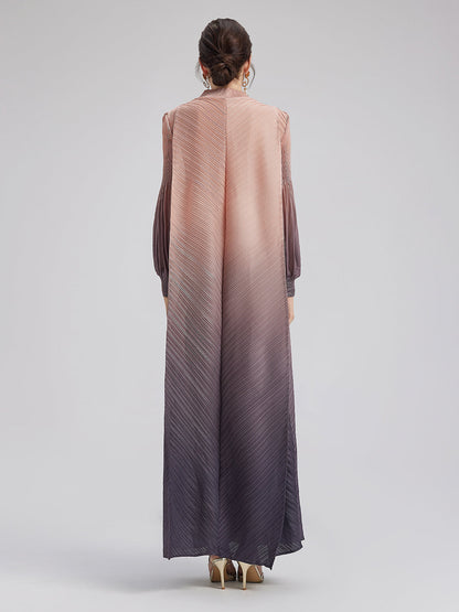 Romantik Renk Geçişli Pileli Mimari Elbise