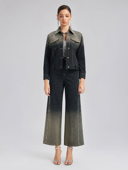 El Yapımı Taşlı Renk Geçişli Triko Ceket