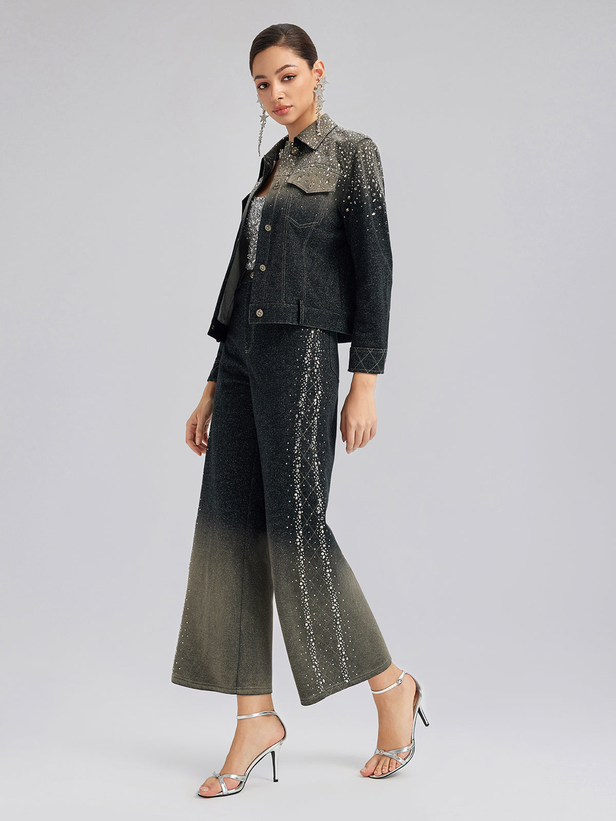 El Yapımı Taşlı Renk Geçişli Triko Ceket