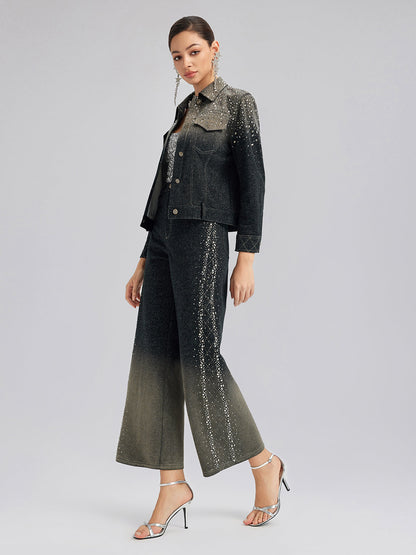 El Yapımı Taşlı Renk Geçişli Triko Ceket