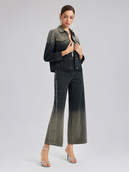 El Yapımı Taşlı Renk Geçişli Triko Ceket