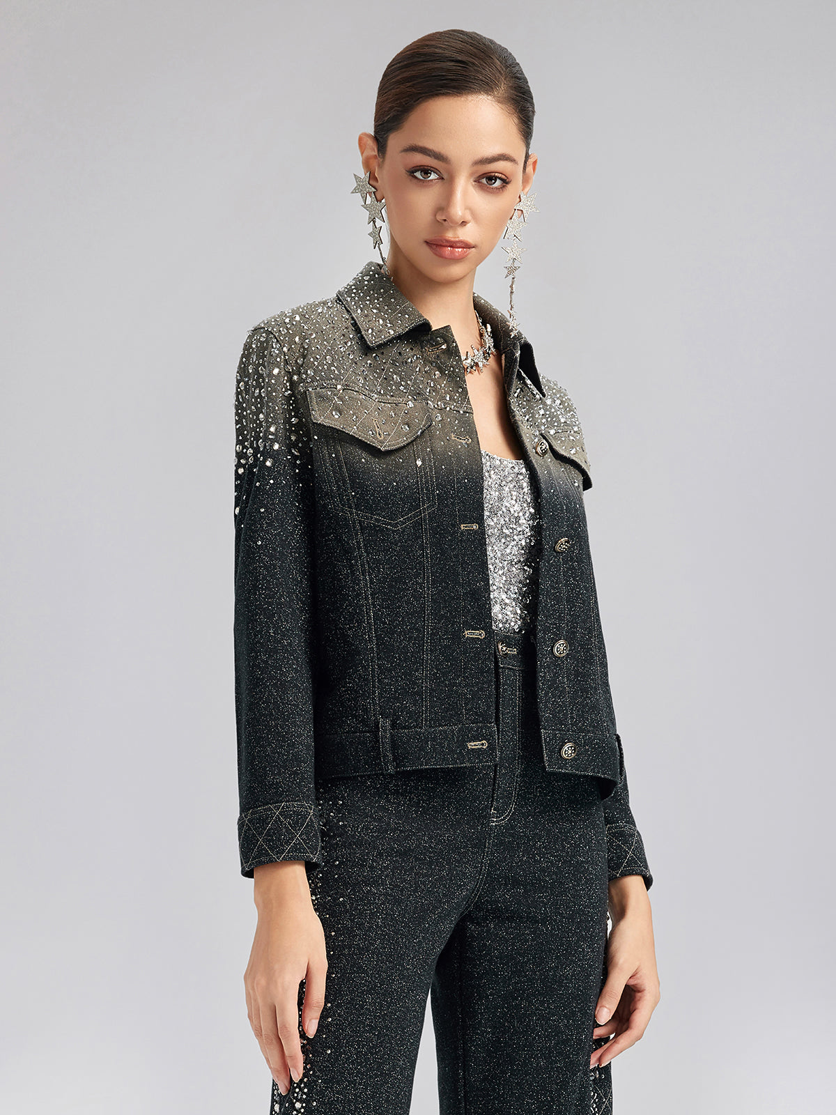 El Yapımı Taşlı Renk Geçişli Triko Ceket