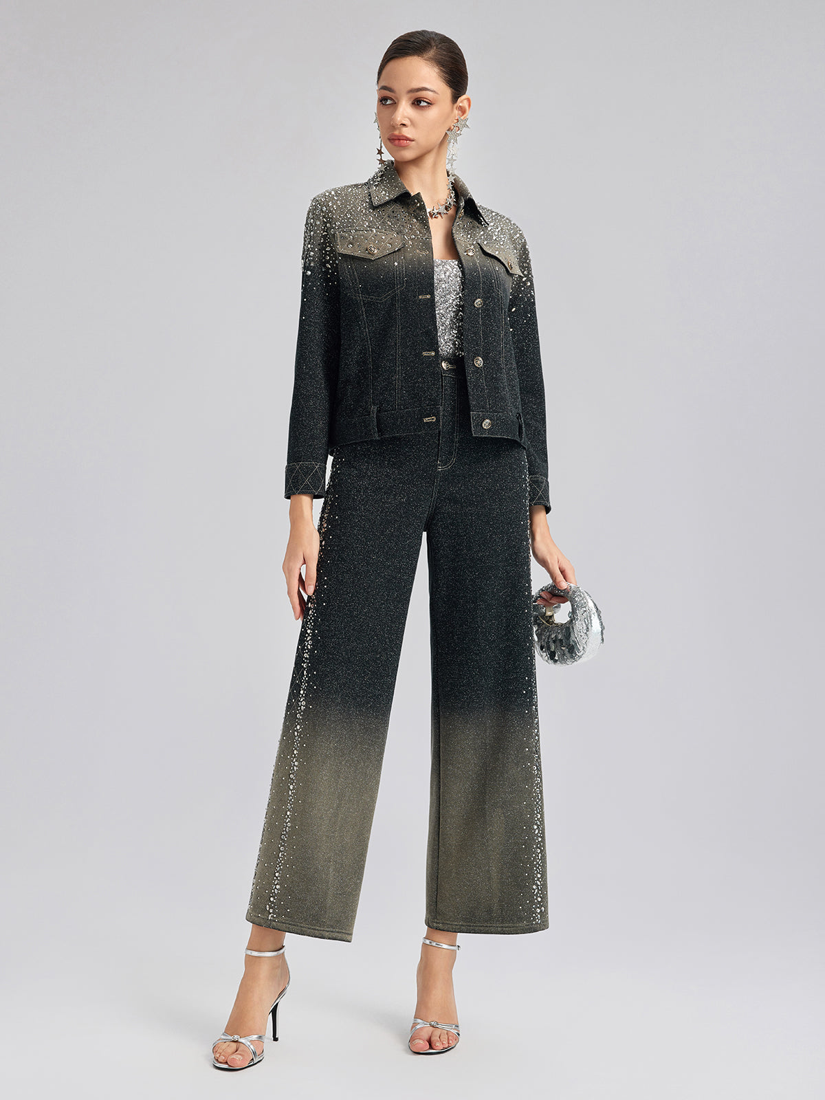 El Yapımı Taşlı Renk Geçişli Triko Ceket