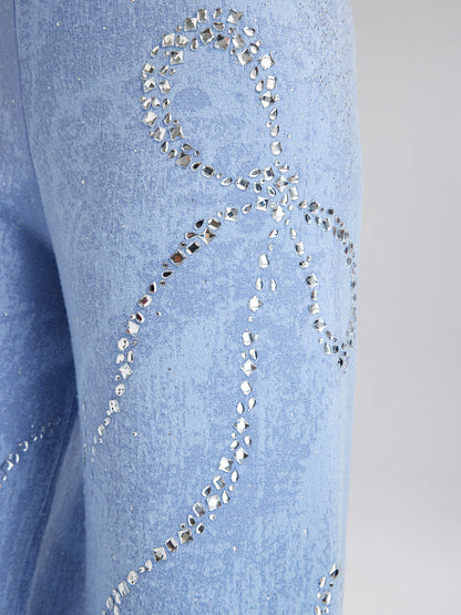 Yün Taşlı Jakar Esnek Pantolon