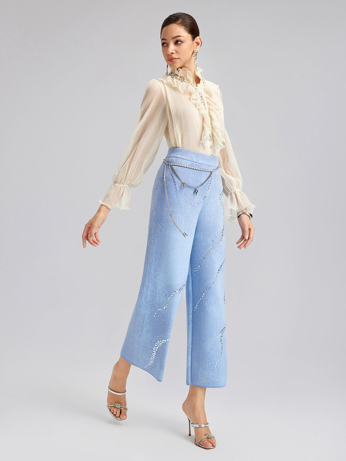 Yün Taşlı Jakar Esnek Pantolon