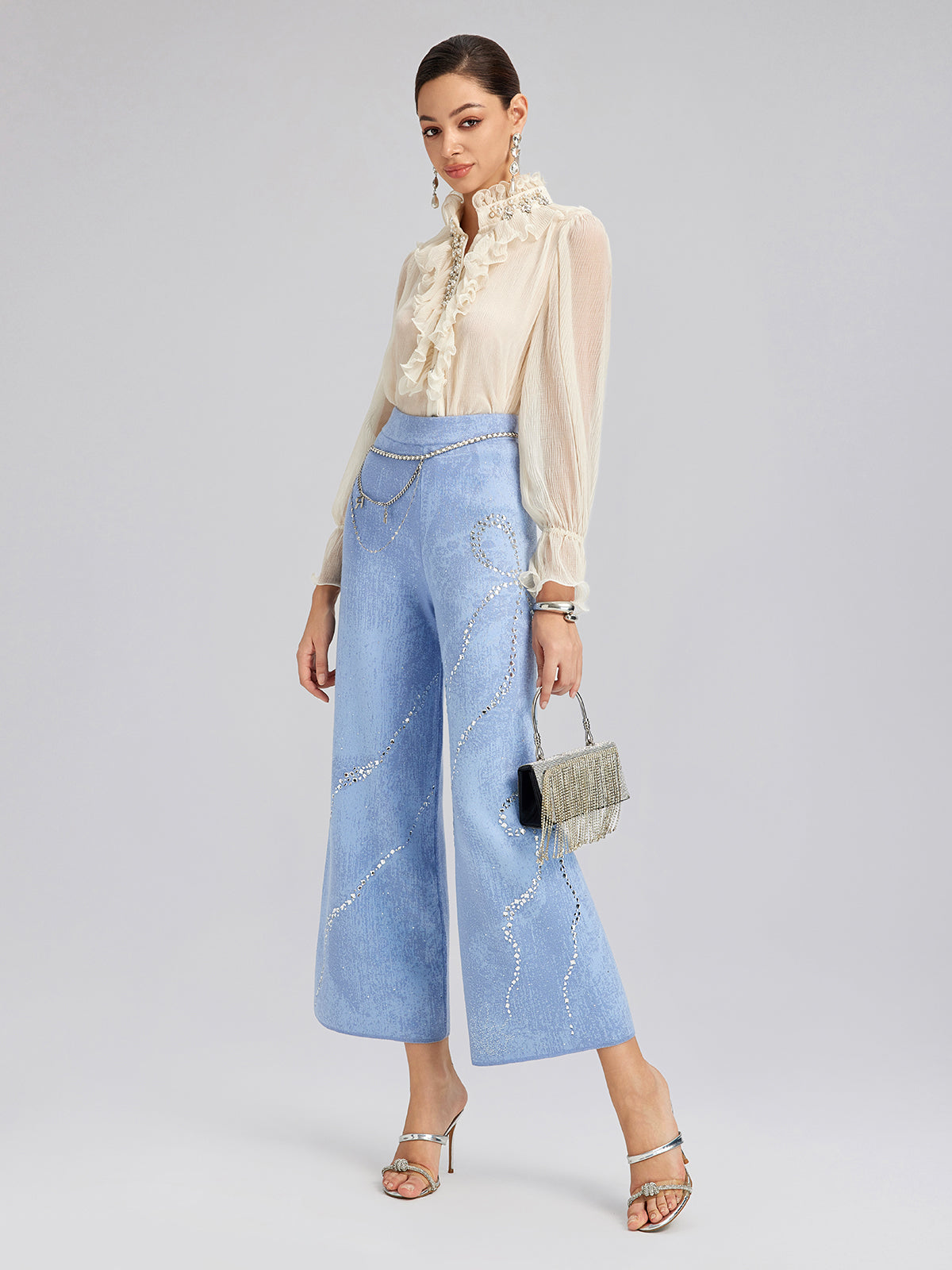 Yün Taşlı Jakar Esnek Pantolon