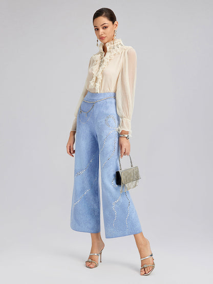 Yün Taşlı Jakar Esnek Pantolon