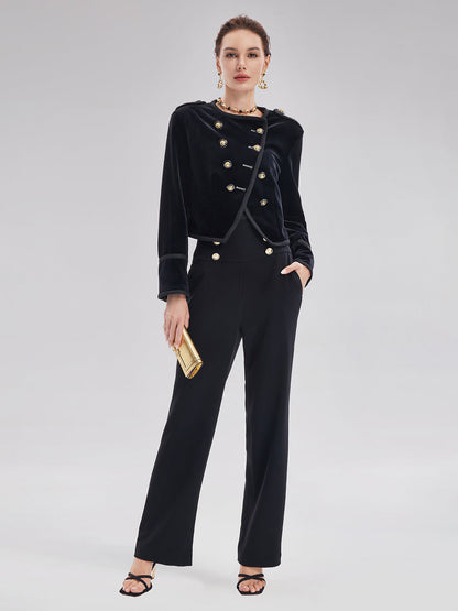 Retro Kadife Kruvaze Asimetrik Kısa Ceket