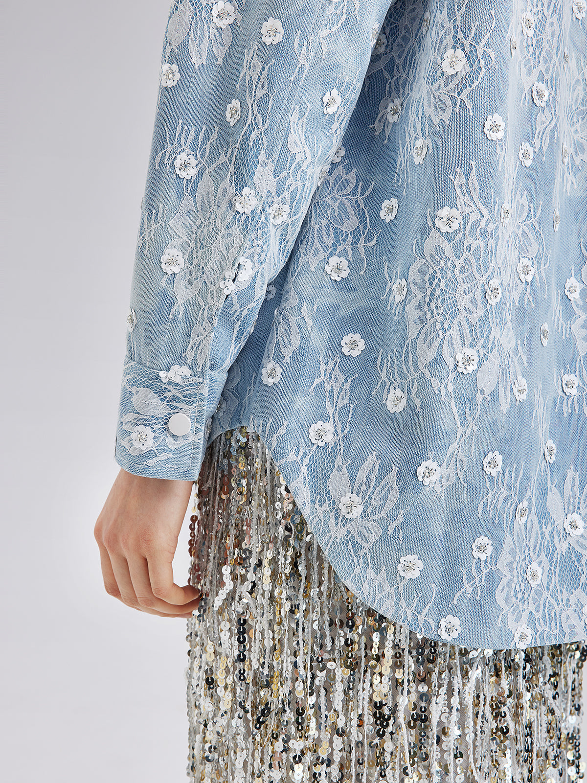 Boncuklu Dantelli Kot Ceket