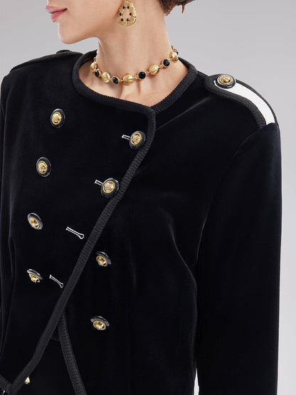 Retro Kadife Kruvaze Asimetrik Kısa Ceket