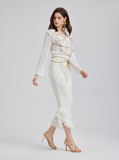 Katlı Fırfır Uçlu Havuç Pantolon